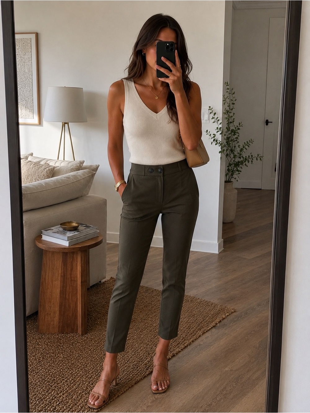 Mango Olive High-Rise Tailored Pants